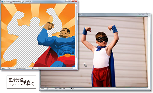 Photoshop创意为小朋友合成添加“超人”影子
