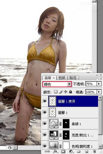 Photoshop调出性感的金色比基尼