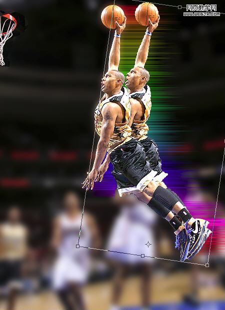 PS滤镜制作炫彩光线的篮球海报