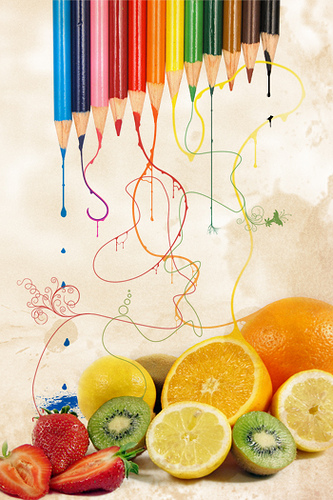 Photoshop制作色彩缤纷的水果合成图
