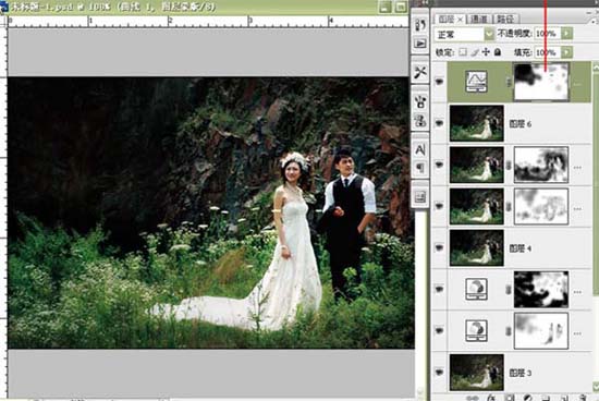 Photoshop给外景婚片简单聚光及润色处理